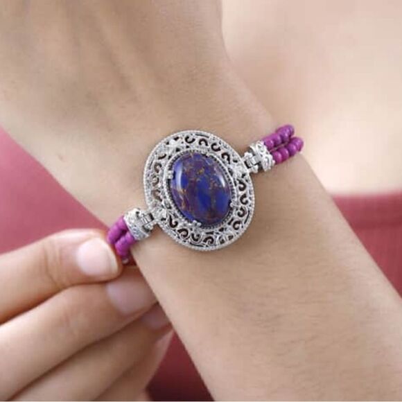 Karis Mojave Purple Turquoise Toggle Clasp Stainless Steel Bracelet - Picture 3 of 4